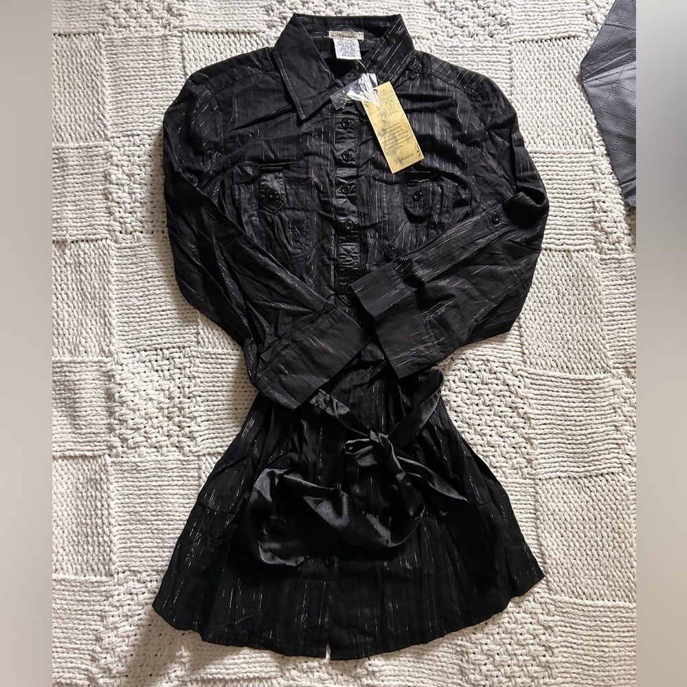 Vintage NWT Lulumari Long Sleeve Collared Mini Dress Size Large